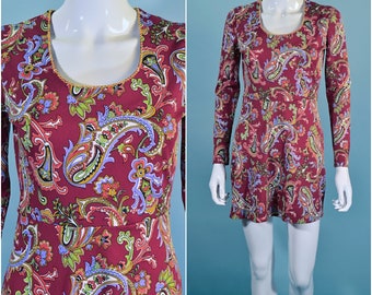 1960s Mod Paisley Print Mini Dress S