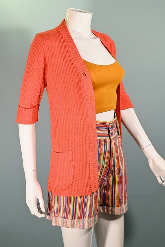 60s Orange V Neck Mod Short Sleeve Top, Marbella … - image 5