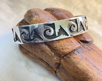 Vintage Hopi Native American Sterling Bracelet, ML Marvin Lucas Aquahyeoma, Small Wrist