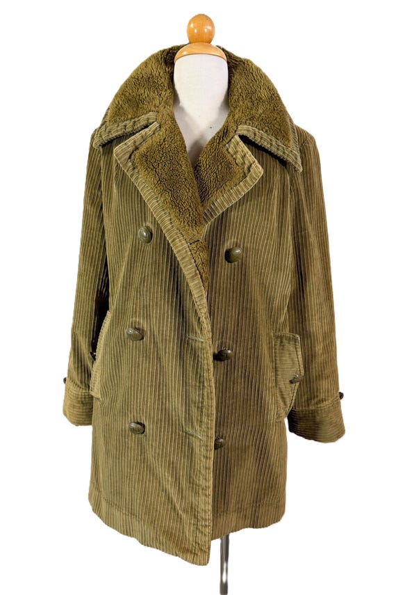 Vintage White Stag Olive Green Corduroy Sherpa Lined Jacket S/M