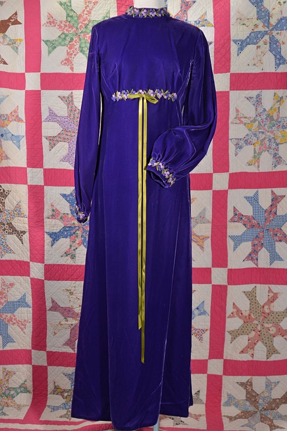 Vintage 60s Mod Purple Velvet Maxi Dress, Hippie … - image 2