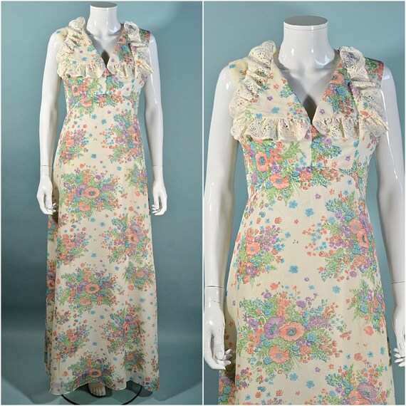 Vintage 60s/70s Wide Ruffled Collar, Floral Print… - image 3