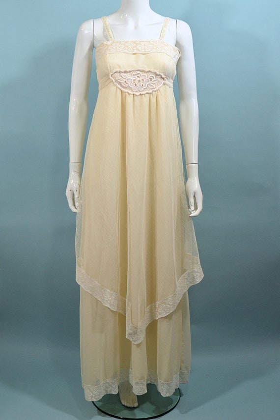 Vintage 60s Cream Sheer Lace Maxi Dress, 20s Styl… - image 6