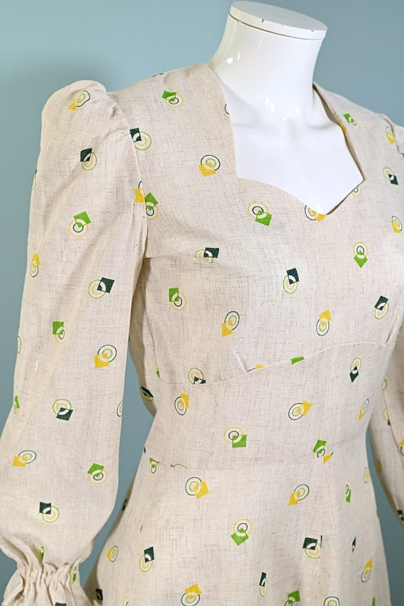 Vintage 60s/70s Linen Mini Dress, Geometric Print… - image 5