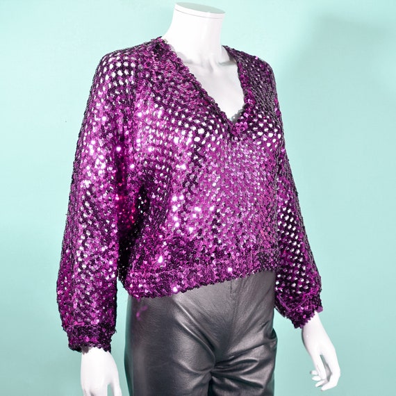 Vintage 70s Magenta Sequin Sparkle Top by Three F… - image 6