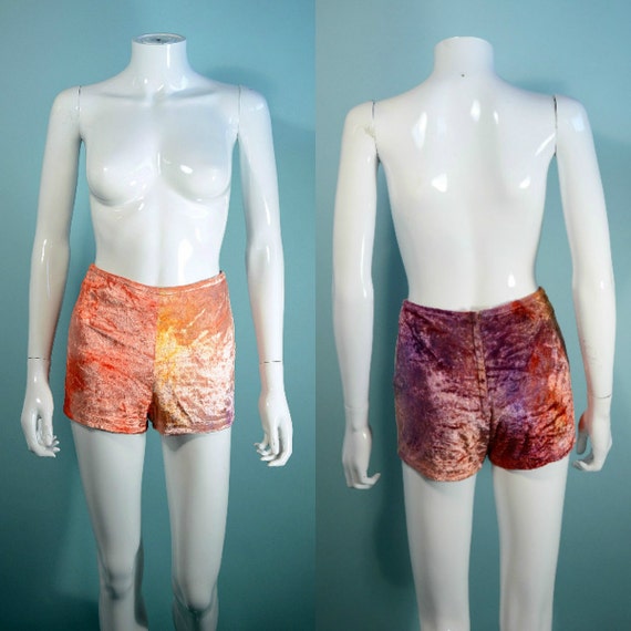 RARE Vintage Tie Dyed Velvet Maxi Dress+ Shorts, … - image 2