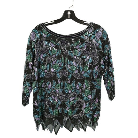 Vintage 70s/80s Heavily Beaded Sequin Top, Deco F… - image 4