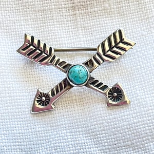 Vintage Fred Harvey Era Silver Turquoise Crossed Arrow Brooch/Pin, &#39;Friendship&#39;