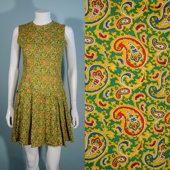 Vintage 60s Mod Mini Pleated Skirt Sleeveless Pais