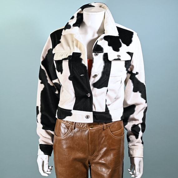 90s Cow Print Plush Cropped Jacket M