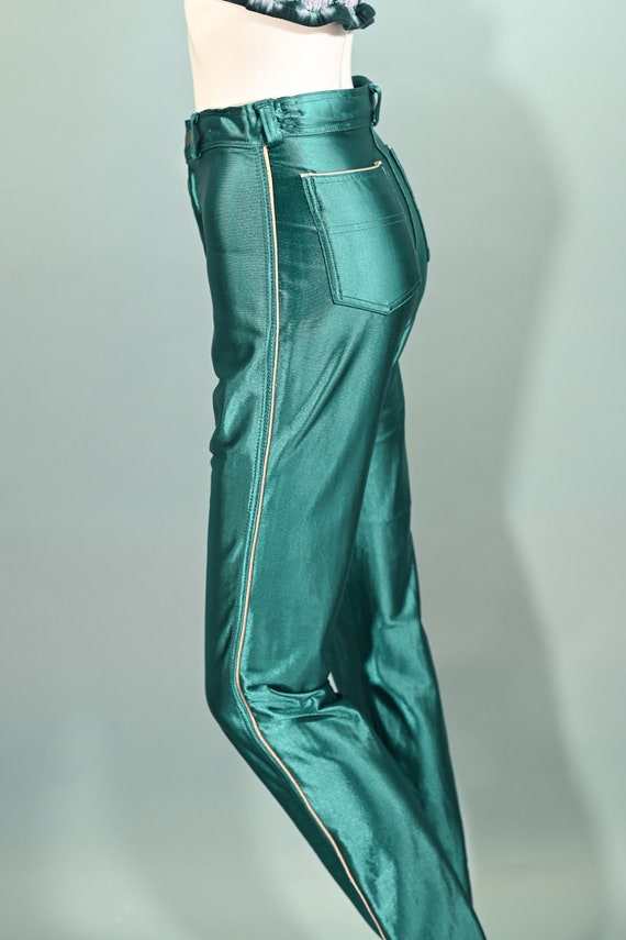 Vintage 70s Teal Spandex Disco Pants, The Great E… - image 9
