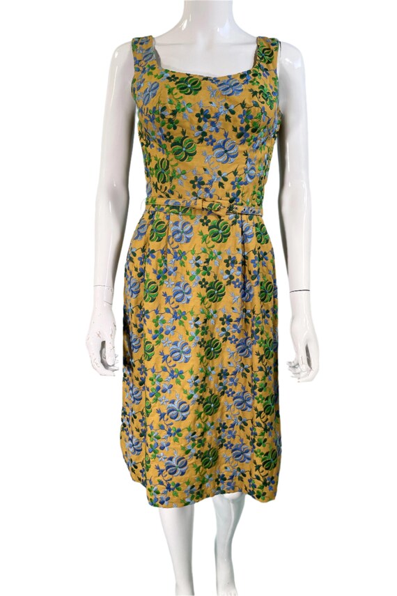 Carolyn Schnurer Vintage 60s Embroidered Fitted Dress S View 4