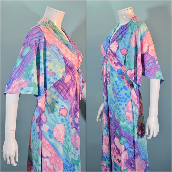 Vintage 70s Psychedelic Pattern, Flutter Sleeve M… - image 5