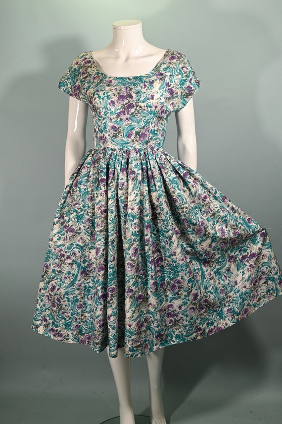 Vintage 50s Abstract Floral Print Dress, Mid Cent… - image 6