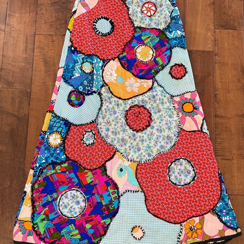 KNIT PATCHWORK ACETATE LONG SKIRT