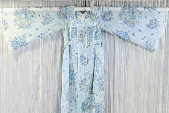 Vintage Angel Sleeve Maxi Dress, Soft Blue Floral… - image 1