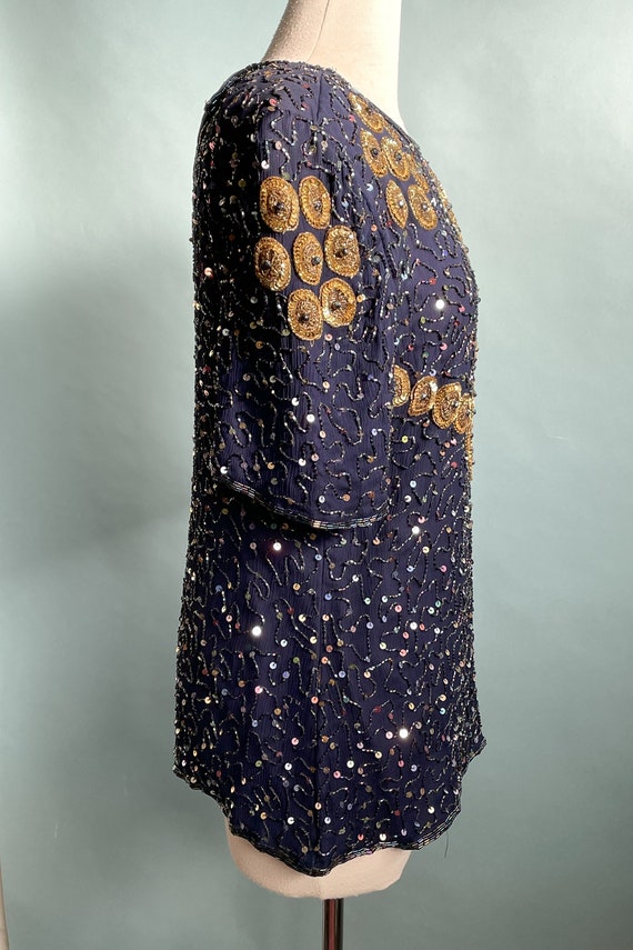 Vintage Laurence Kazar Blue Gold Beaded Sequin Pa… - image 8