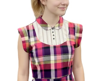 Vintage 50s Plaid Mini Dress, Peter Pan Collar, Teen XS/S