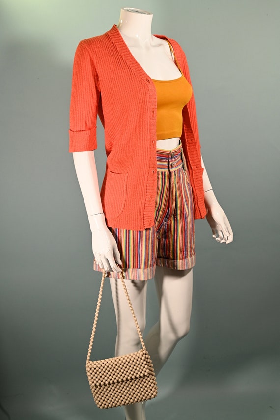 60s Orange V Neck Mod Short Sleeve Top, Marbella … - image 8