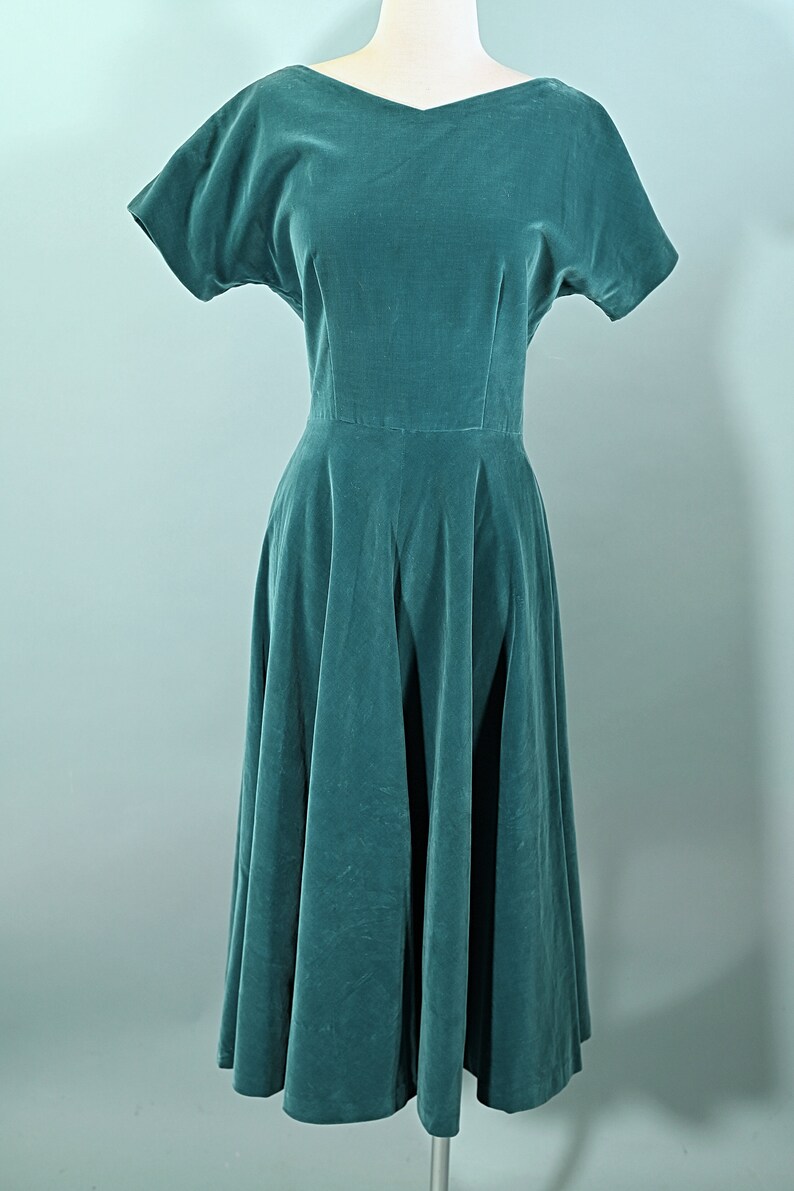 Vintage Teal Velvet Fit & Flare Party Dress, 26 W Size S image 6