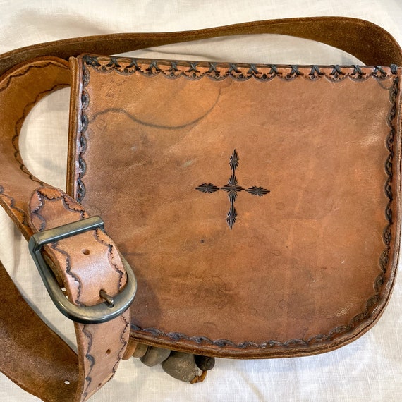 Vintage Tooled Leather Southwestern Shoulder Bag … - image 5
