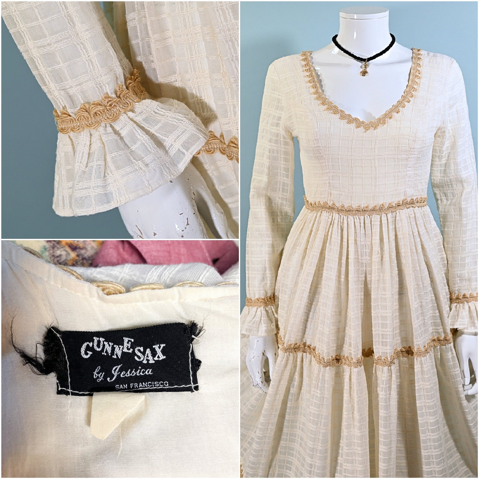 RARE Gunne Sax Black Label Cream Maxi Dress, 27" Waist S - Etsy