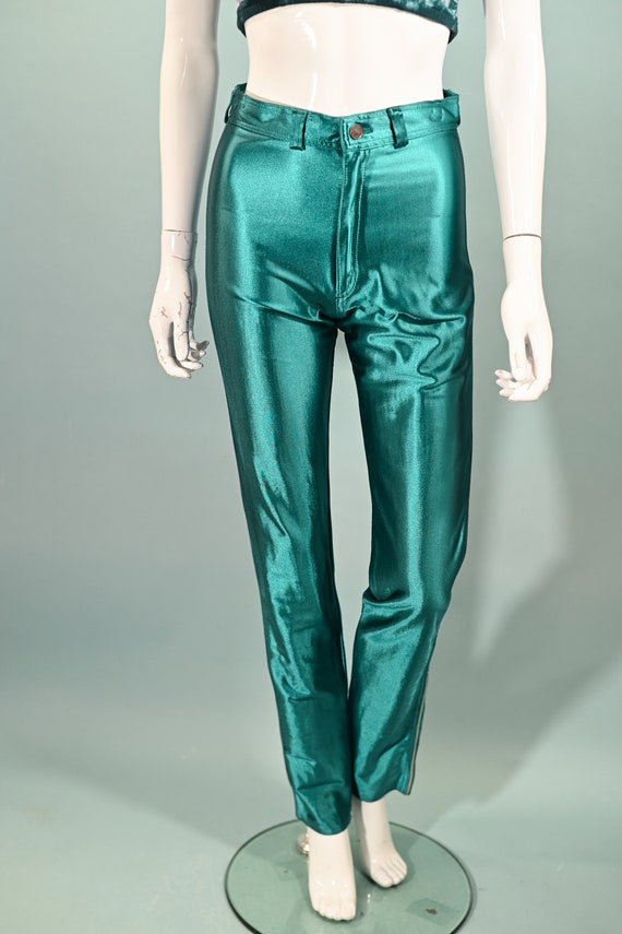 Vintage 70s Teal Spandex Disco Pants, The Great E… - image 2