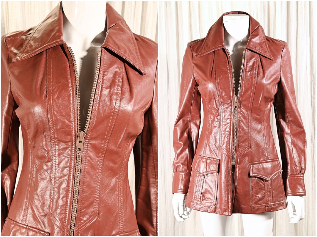 Vintage 70s Fitted Leather Jacket, 70s Disco Era Jacket S Etsy