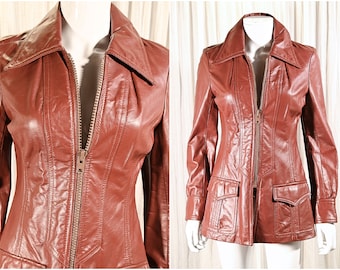 Vintage 70s Fitted Leather Jacket, 70s Disco Era Jacket S