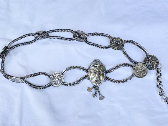 Chinese Emperor Coin Belt Statement Boho Hippie Festival Asian Coin & Bead Rope Belt / Beaded Cord Belt / Brown Brass  main image 4