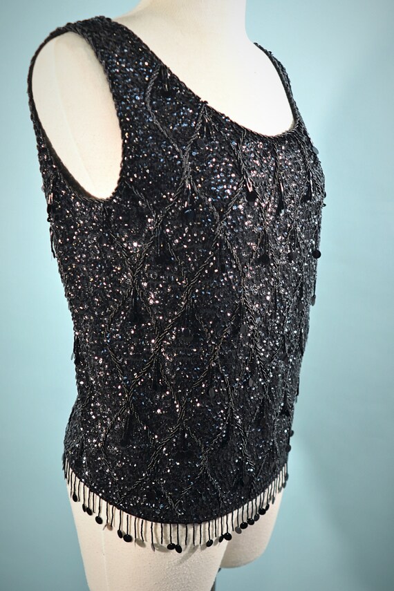 Vintage Black Sequin/Beaded Top, 60s GO GO Sparkl… - image 7