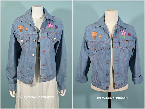 70s Embroidered Denim Jacket, OOAK Hippie Boho Denim Jean Jacket 