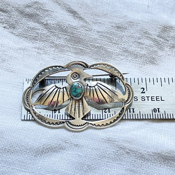 Vintage Sterling Silver Turquoise Thunderbird Bro… - image 8