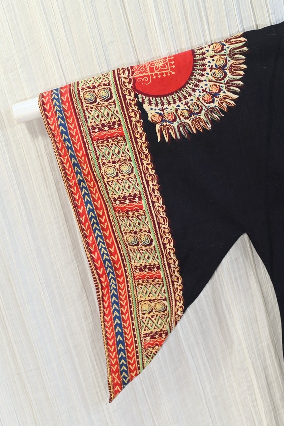 60s Pakistan Caftan Bohemian Hippie Dress Loungewear, Block Print S main image 0