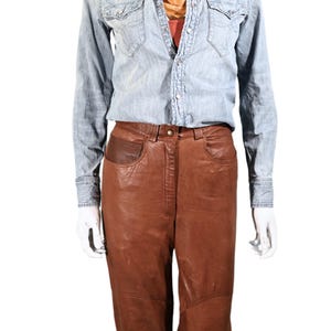 Vintage Brown Leather Pants, Slim Fit Size 6/S