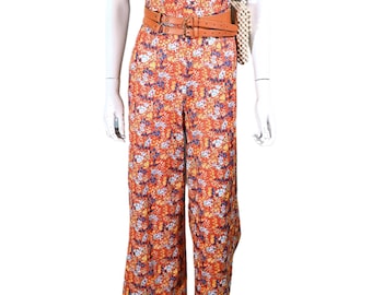 60er Jahre Floral Print Jumpsuit, Poly Ditzy Print Hose S