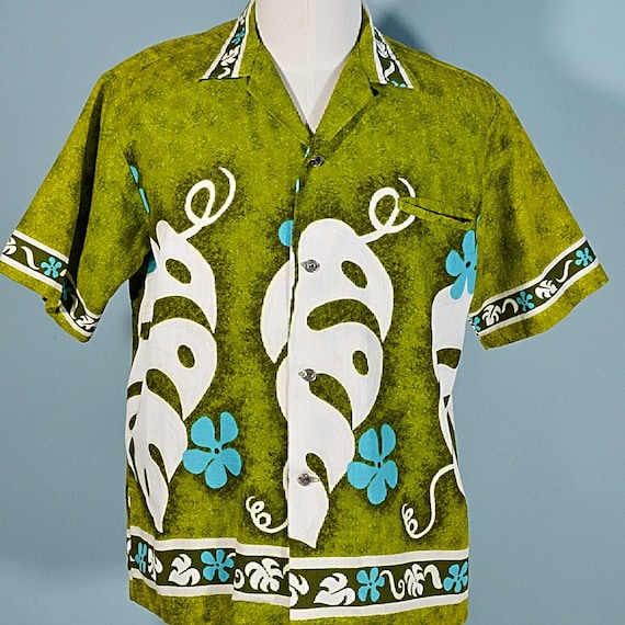 Outstanding Vintage 60s/70s Hawaiian Shirt, Cotton Barkcloth Aloha 