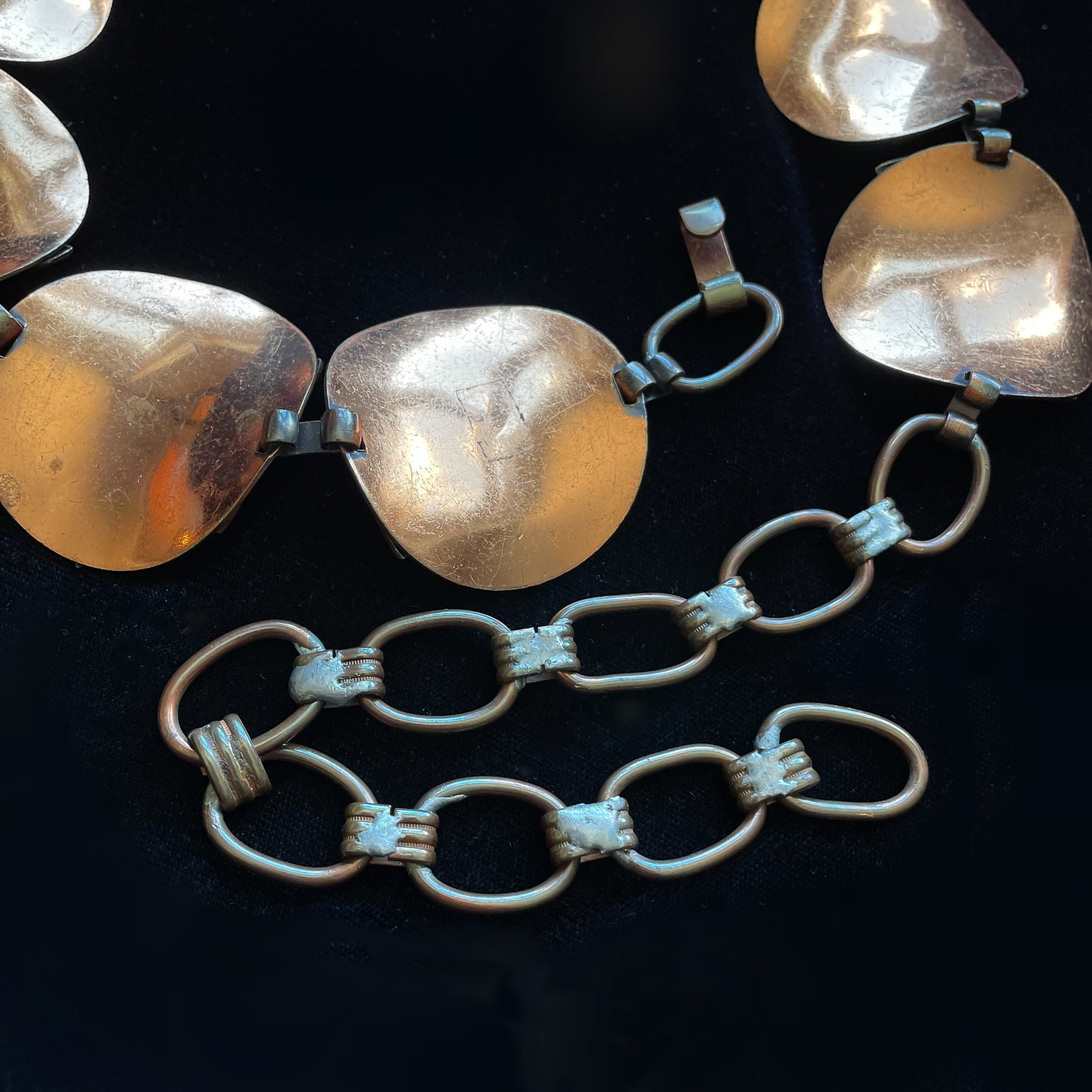 Vintage Copper Disc Chain Belt, 60s Modernist Handmade Belt  display picture 1