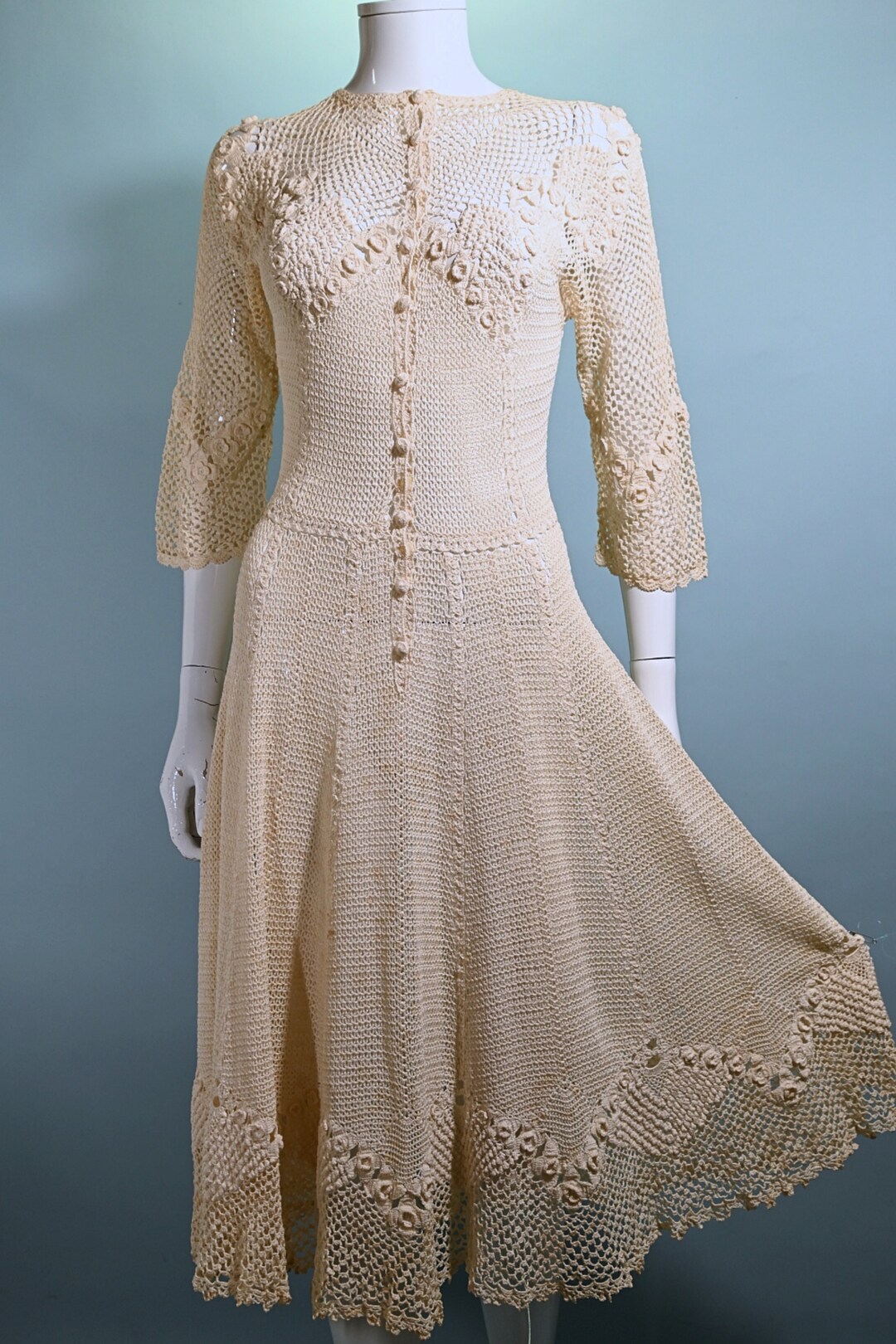 30s Cream Crochet Dress XS/S
