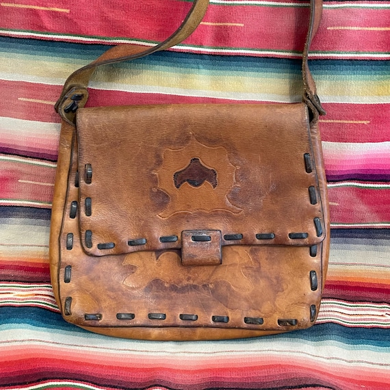 Vintage Handmade Leather Bag, Messenger Style Bag… - image 1