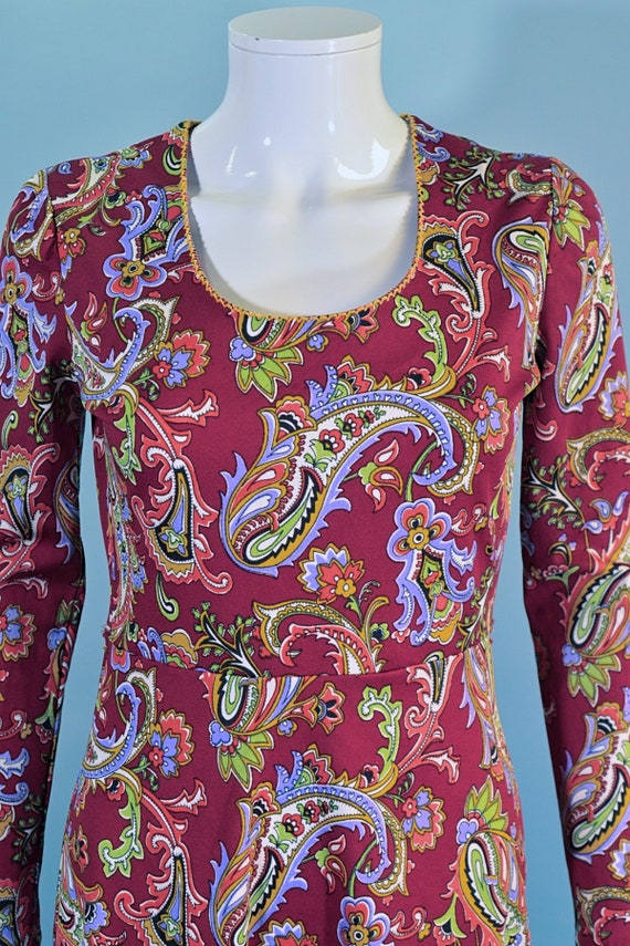 1960s Mod Paisley Print Mini Dress S - image 4