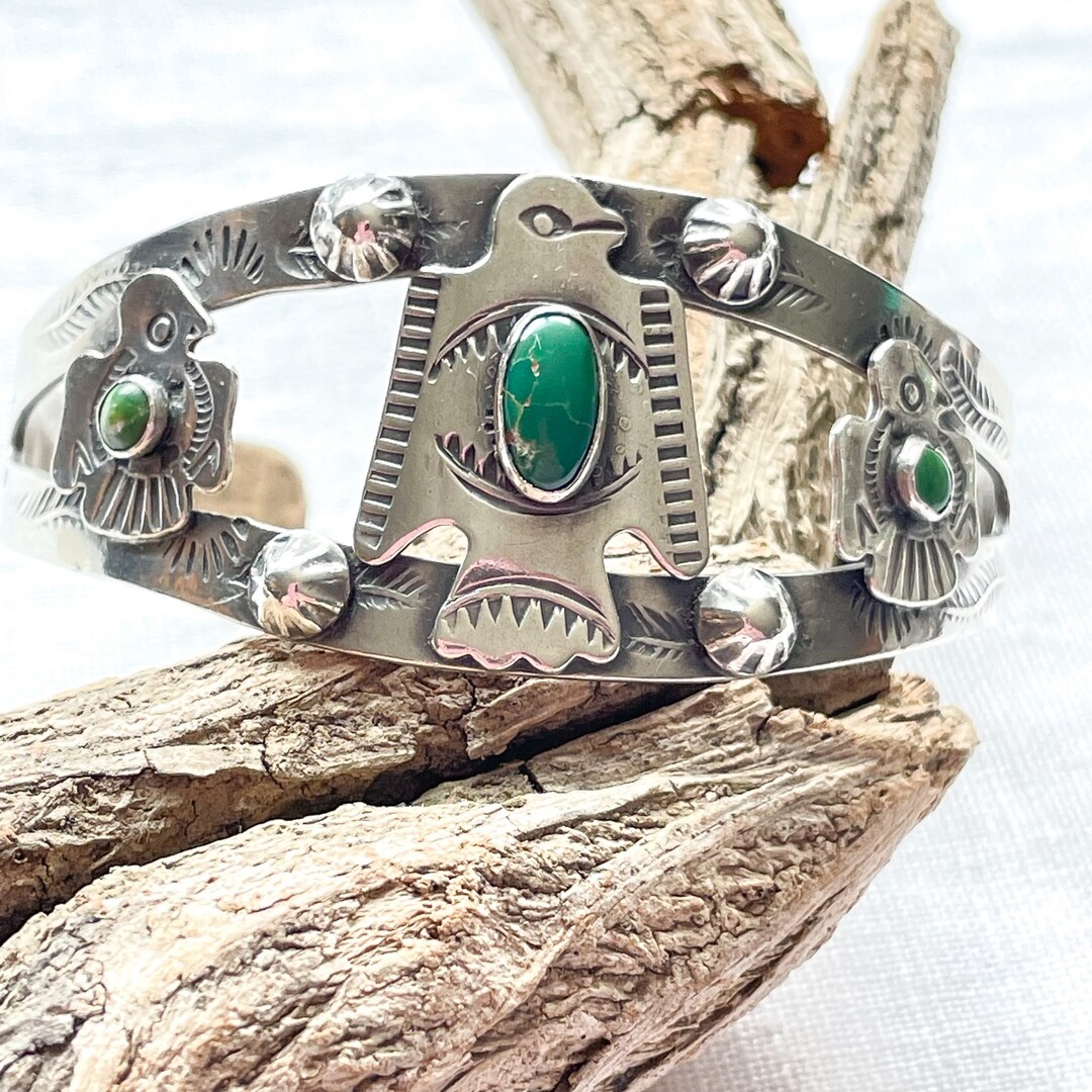 Vintage Sterling Silver Turquoise Thunderbird Brooch, Fred Harvey Era Pin