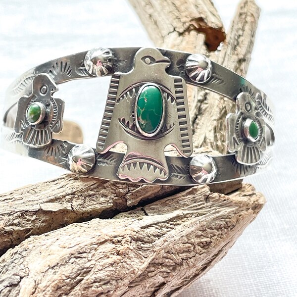 Vintage Fred Harvey Era Sterling Thunderbird Bracelet SZ 6 3/8