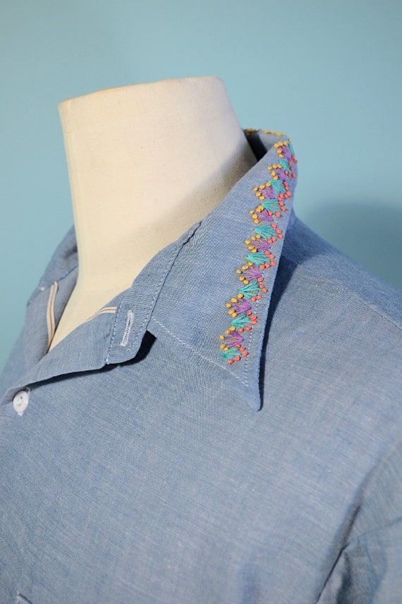 Vintage 70s Hand Embroidered Hippie Shirt, Sunris… - image 8