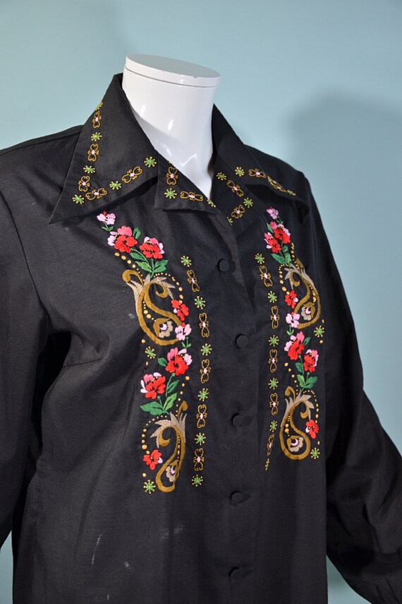 Vintage 60s Black Ethnic Hand Embroidered Blouse,… - image 7