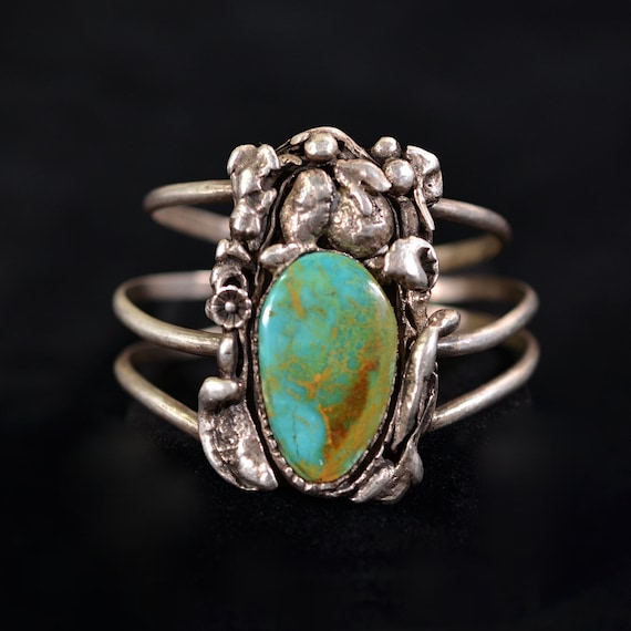 Large Beautiful Ladies Sterling Silver Turquoise Nugget Design Ring Size 6.75