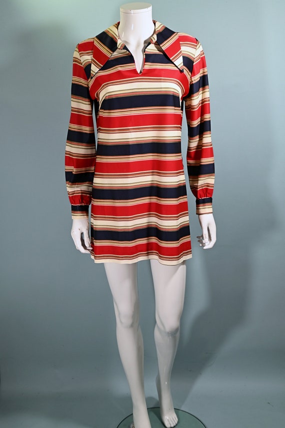 Vintage 60s Micro Mini Shift Dress w/Belt, Stripe… - image 2