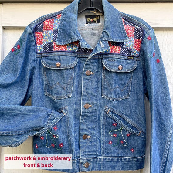 Vintage 70s Wrangler Embroidered/genuine Patchwork Denim Jacket 