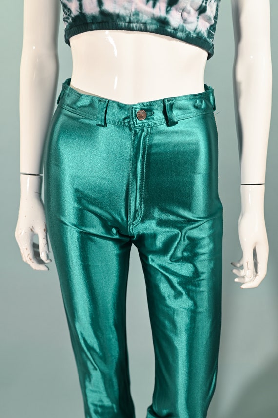 Vintage 70s Teal Spandex Disco Pants, The Great E… - image 3