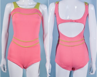 Vintage 60s Pink One Piece Swimsuit Bathing Suit Swimwear, Elizabeth Stewart XS/S